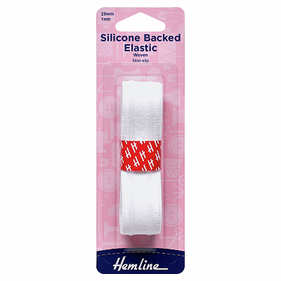 H632.25.WH Silicone Backed Elastic: White - 1m x 25mm